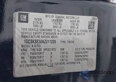 2010 Chevrolet Silverado 1500 Lt from USA, damaged, VIN 1GCSKSE38AZ211235